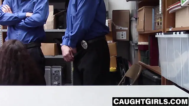 Teen seduces guards for intense cum tasting session