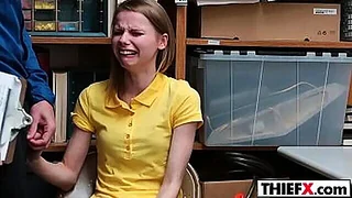 Sweet teen thief punished with a huge tool