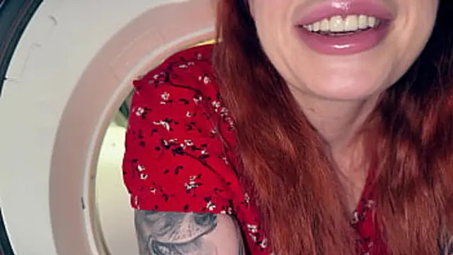 boyfriend Tastes milf′s Wetness in Washer - Cum in Her Mouth