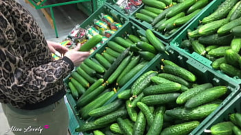 The Biggest Cucumber in the Store Will Fuck My Kinky Friend's Wet Pussy Today - Fetish Plant Dildo Play POV