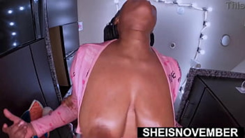 Under View! Black Breasts Swinging From POV Doggystyle Fucking By Step Dad Hung Big Dick, Holding Sheisnovember Elbows Back, Push Deep Into Her Tiny Shaved Pussy, While Massive Big Boobs Udders Bounce With Erect Nipples Closeup on Msnovember