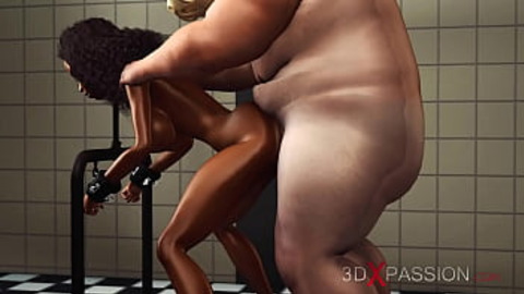 Sexy ebony gets fucked hard by chef in the kitchen