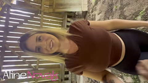 Blonde with a big ass goes to visit the farm —  gives a blowjob to the cock and licks the eggs