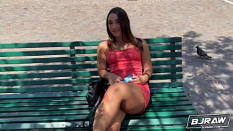 Italian hottie sucks this big cock until he busts on her face