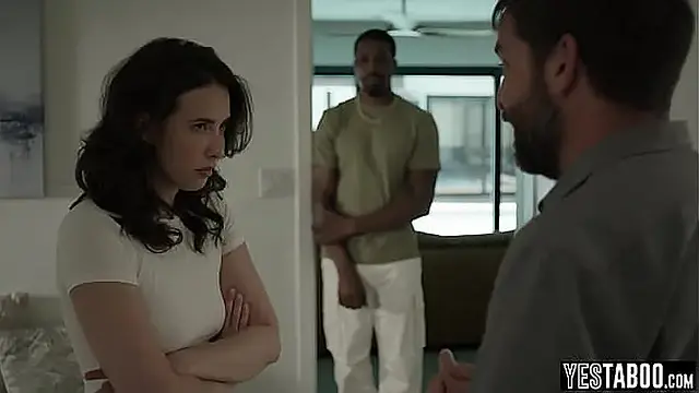 Lonely brunette housewife gets a big black surprise from her cuckold husband